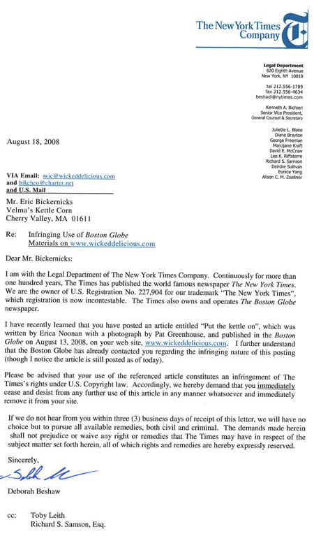 Boston Globe Cease and Desist